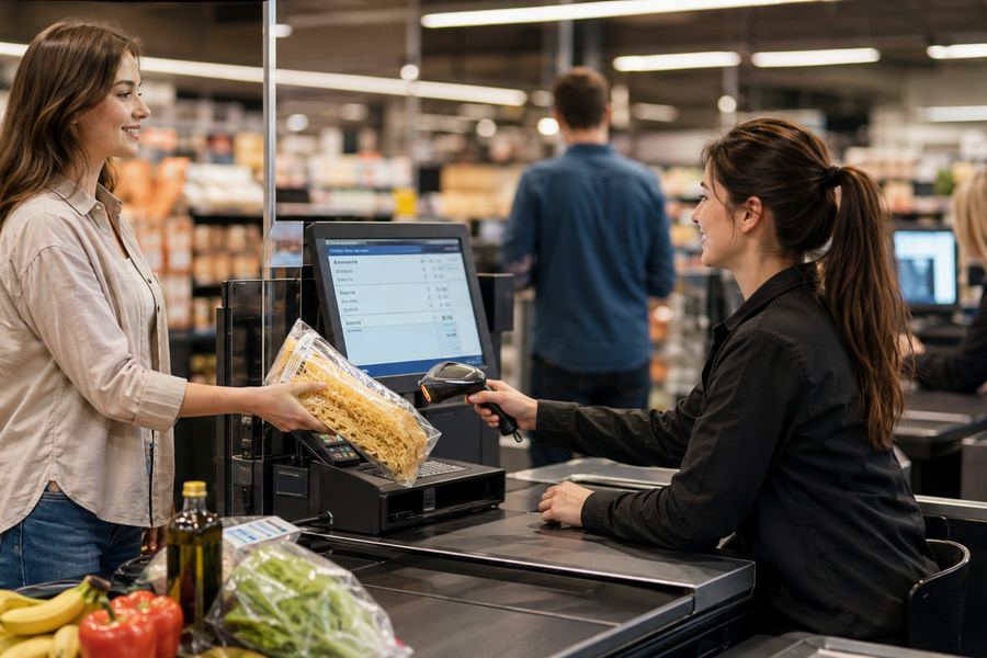 Retail POS terminal at a checkout counter