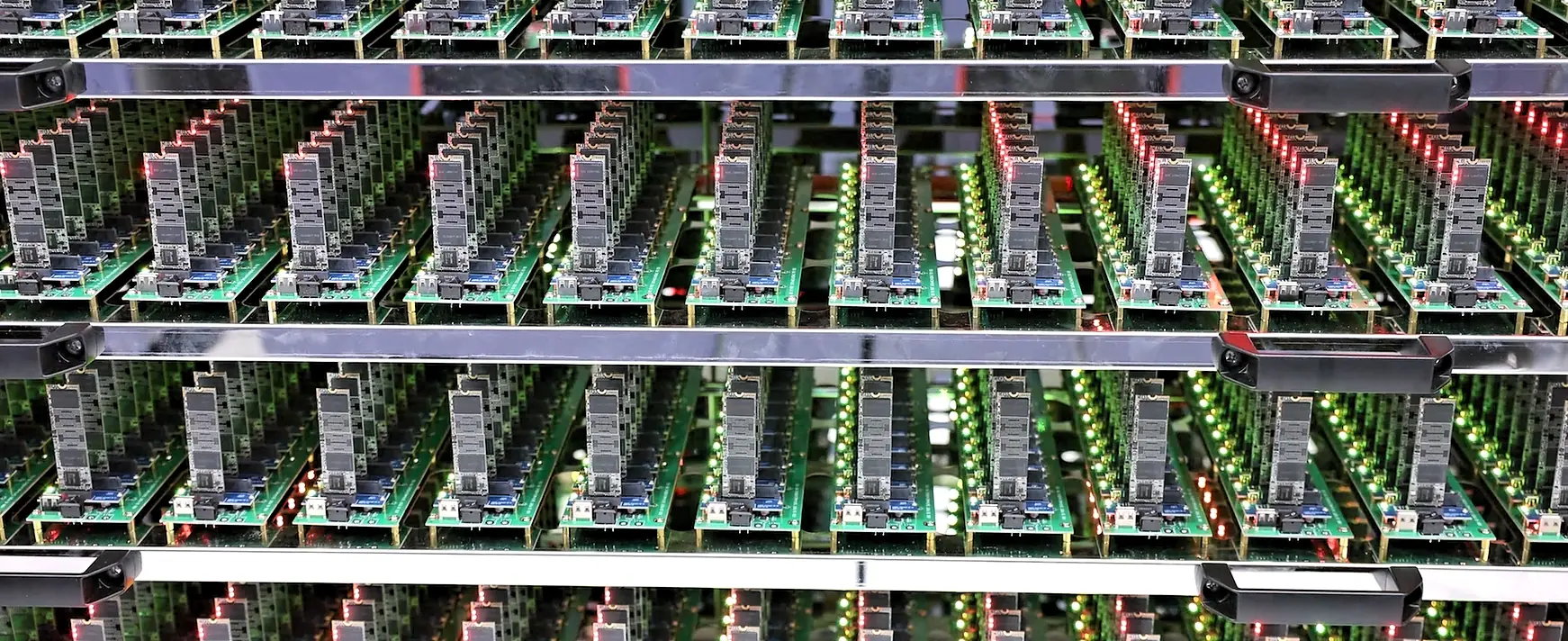 Tiered racks of memory modules running under sustained test